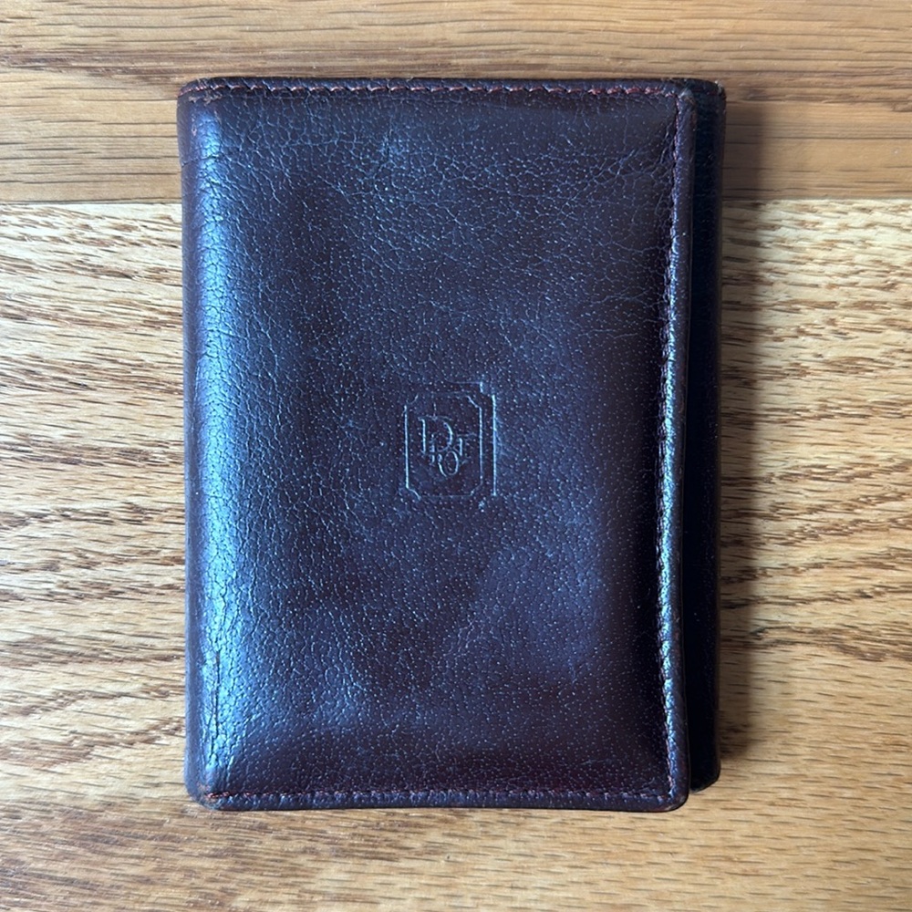 Vintage Dior Tri-Fold Brown Leather Compact Wallet Men’s Unisex Accessory